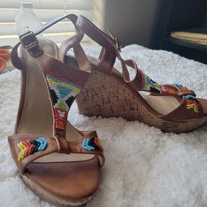 Arizona Jean Co Miranda Brown Cognac Beaded Wedge